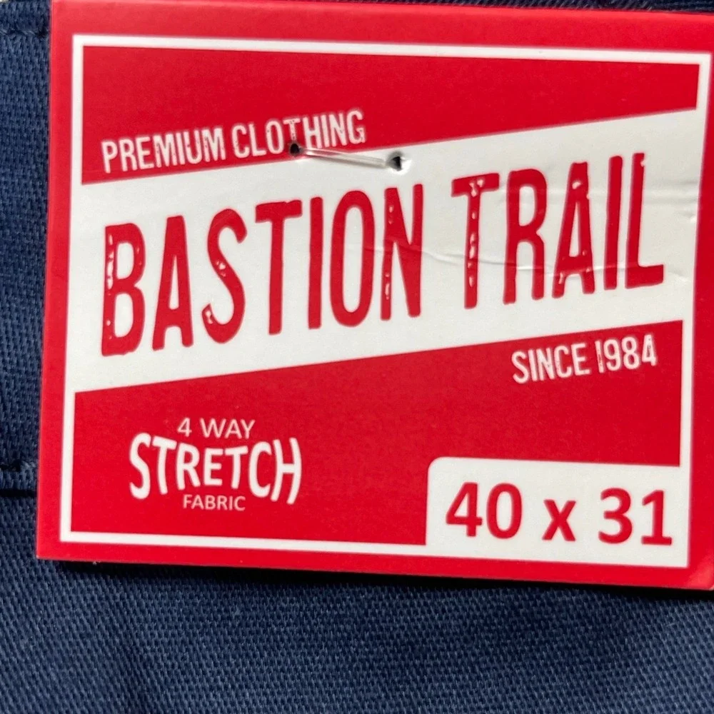 Bastion Trail Chino Pants Men's 40 x 31 Navy Blue Stretch Mid-Rise Slash Pockets